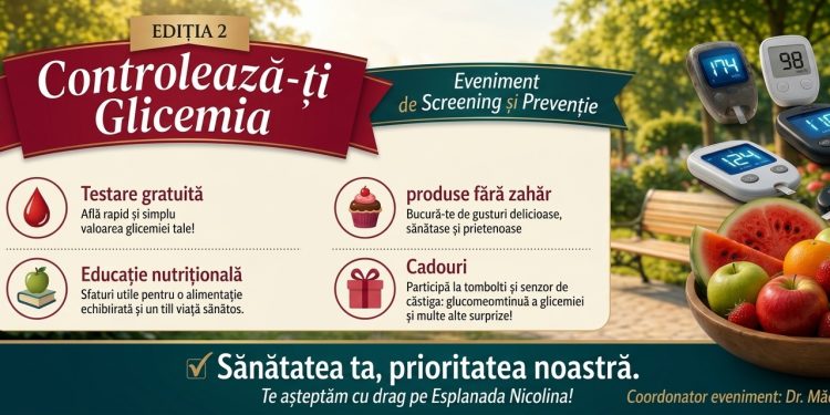 „Controlează-ți Glicemia” – Ediția a II-a! Ieșenii sunt așteptați pe Esplanada Nicolina pentru testări gratuite și sfaturi de sănătate